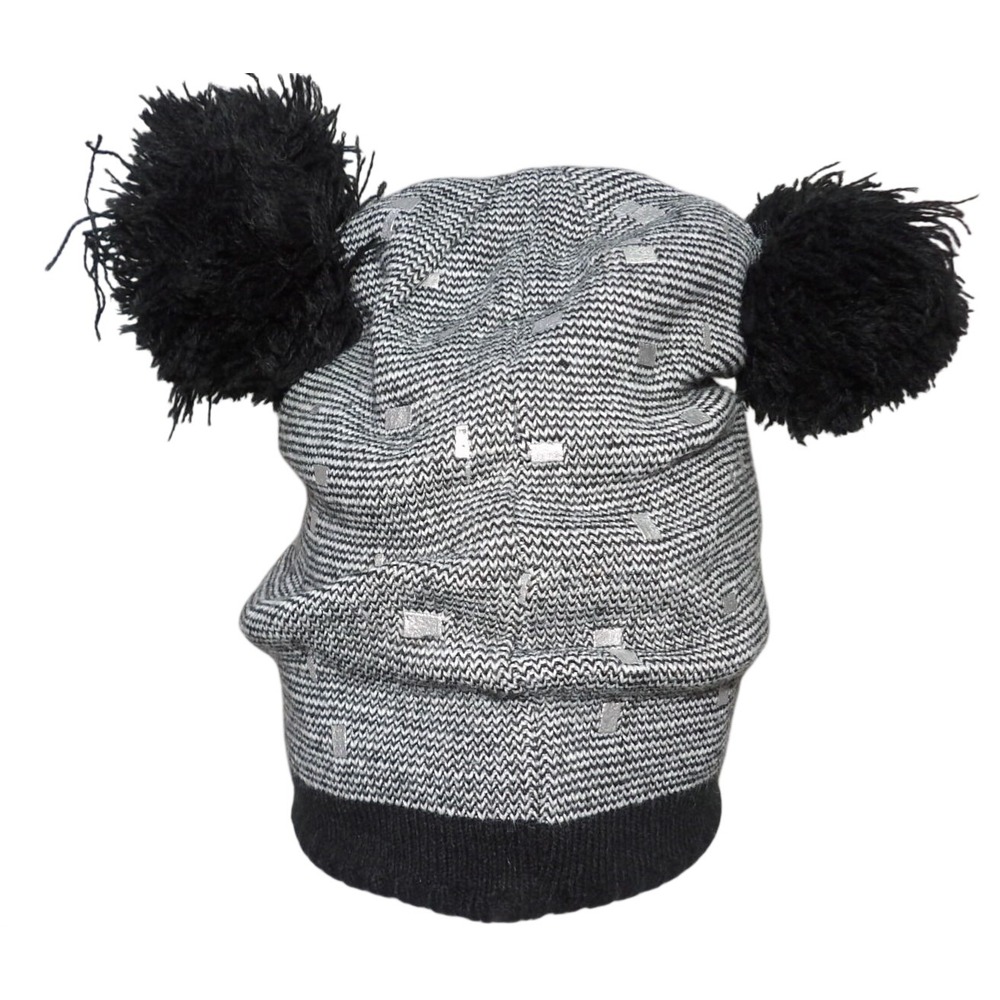 Underarmour  Chevron Knit Double Pom Beanie Slouchy Silver Metallic Square Hat
